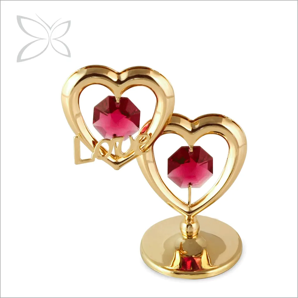 Crystocraft Personalised Gold Plated Crystal Double Heart Metal Figurine Wedding Favor