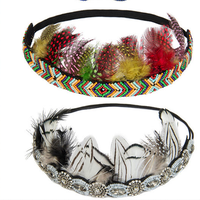 Serre-tête Couronne de Plumes avec Perles Colorées, Coiffe de Fête pour Spectacle et Carnaval