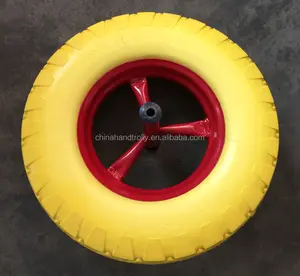 16 inch 400-8 solid wheel barrow tyre with axle PU foam rubber wheel