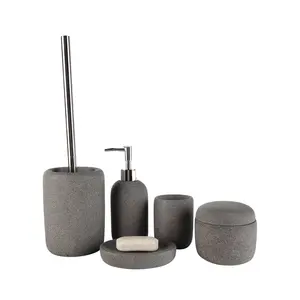 Wholesale bathroom accessories set amazon-Amazon Trending Products Modern Personalized Design Resin Bathroom Accessory Sets with Sand Stone Effect for Bath Accessories