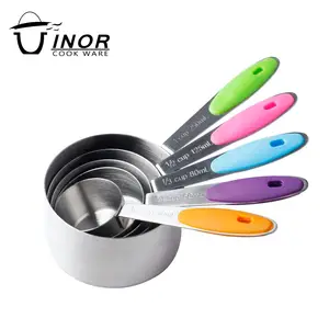 kitchenware 5 sizes colorful adjustable stainless steel measuring spoons with cups