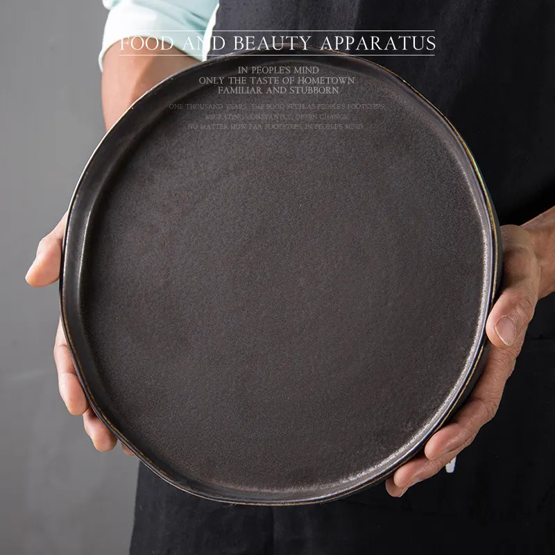 Talheres use bandeja de cerâmica redonda preta matte glazed 7/9/10.5 polegadas porcelana placa plana para hotel