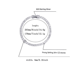 Bracciale Tennis con Zirconi Ghiacciati, Gioielli Hip Hop <span class=keywords><strong>da</strong></span> <span class=keywords><strong>Uomo</strong></span>, Argento Sterling 925, Chiusura a Moschettone, Bracciale CZ 7-8 Pollici - Product Image 6