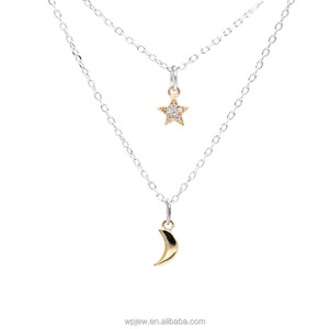 925 סטרלינג כסף רודיום עלה זהב מצופה כוכב וחצי סיילור מון קריסטל תליון כפול שרשרת נשים תכשיטים - Product Image 3