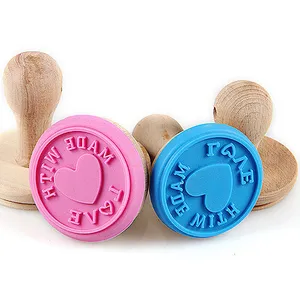 beech wood stamp handle with silicone stamp bottom wood cake stamp