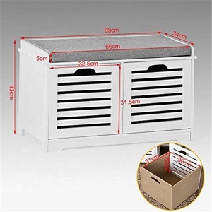 White Storage Customization Bench 2 Drawers &amp; Removable Seat Cushion Shoe Cabinet Shoe Bench - Product Image 4