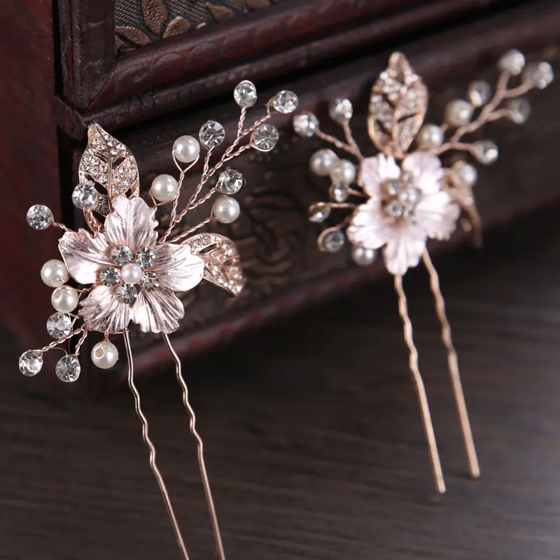 Bridal Hair Accessories Rhinestone Hair Sticks Women Pearl Hairpin Hair Jewelry