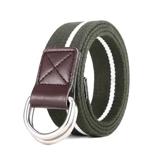 8229 Wholesale Fashion Men Cotton Casual Belt Double D Ring Buckle Canvas Belt