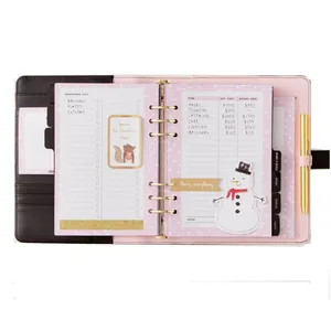 Custom A5 Lederen Organizer Planner Cover Gold Hardware 6 Ring Binder Dagboek Met Ringband