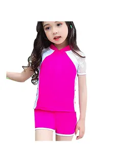 Kleine Mädchen Zwei Stück Badeanzug Set Große Mädchen Spitze Kurzarm Badeanzug Sunsuit Rash Guards UPF 50 +