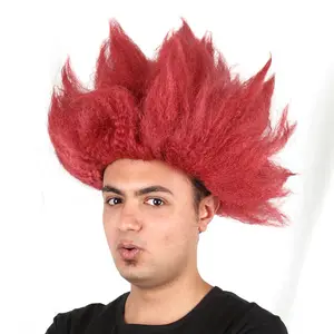 Wig rambut pendek pesta wanita Wig Bob pendek lurus Super Saiyan kartun bola naga Cosplay menawarkan gelombang tubuh Halloween merah 20 Cm