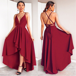 Ultimi Modelli di Abiti da Ballo Rossi con Spalline Sottili, <span class=keywords><strong>Vestito</strong></span> da Cerimonia Sexy con Lunghezza Asimmetrica per Feste - Product Image 3