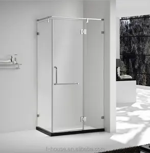 フレームレスデザインステンレス鋼ガラスヒンジ2つ固定1つオープンドア長方形形状シャワーエンクロージャー