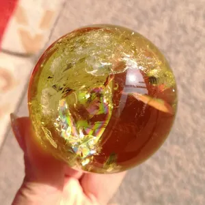 ขายส่งสายรุ้งธรรมชาติ Citrine คริสตัลควอตซ์ทรงกลมลูกบอล Magic Crystal Ball