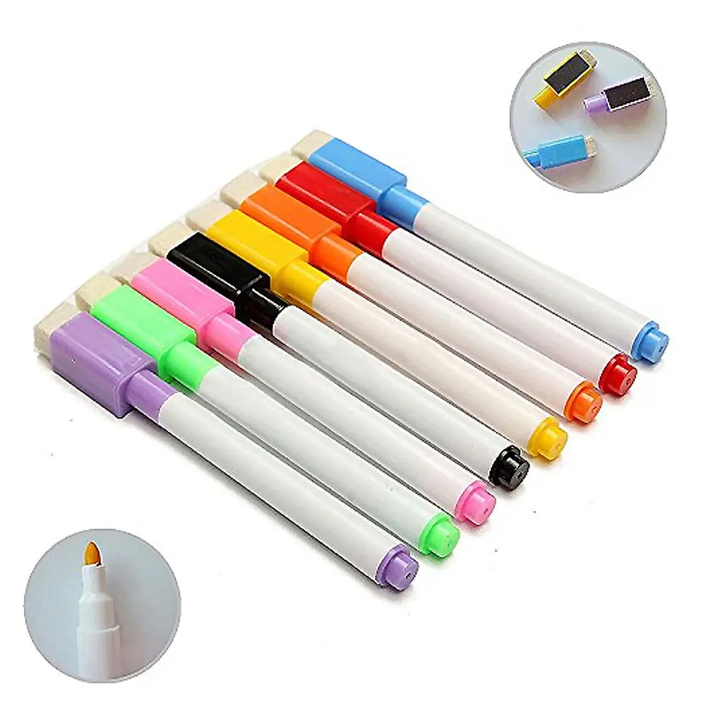 Yüksek kaliteli manyetik beyaz tahta işaretleyici ile silgi kuru silgi işaretleyici kalem