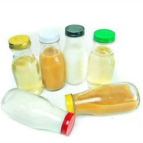 Fashion clear Glass Milk Juice Beverage Bottle   milk bottle glass  With  Cap