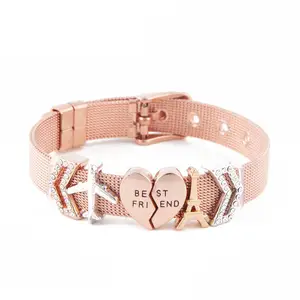 Marlary Stainless Steel Lovely Charm Mesh Bracelet New Gold Plated Heart Charm Design Bracelet Women Wholesale