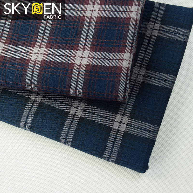 Skygen, оптовая продажа, крупные партии, персиковая отделка, саржевая пряжа, окрашенная Мужская рубашка, клетчатая 100 хлопковая фланелевая ткань для одежды