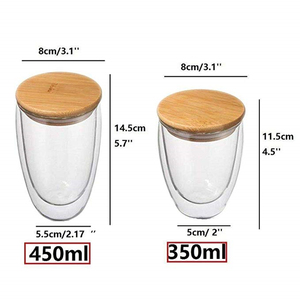 Wholesale Double Wall Glass Tea <strong>Cup</strong> <strong>Set</strong> Reusable Glass Coffee Mugs, Glass Mug With Bamboo Lid Coffee and Tea <strong>Set</strong> - Product Image 2