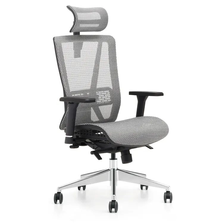 Moderne Executive-Bürostuhl komfortabler schwenkbarer ergonomischer Stil mit Fußstütze verstellbare Kopfstütze aus Netz und Stoff