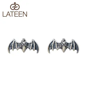 Di alta qualità 925 argento pipistrello animale orecchini per unisex Halloween gotico orecchino