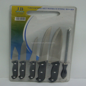 Ensemble de couteaux en acier inoxydable 7 pièces avec lame 3cr13 et planche à découper en PP - Product Image 1