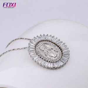 Micro pave zircon vierge marie <span class=keywords><strong>18</strong></span> k or collier en gros - Product Image 3