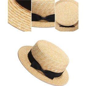Trigo Palha Flat Top Vaqueiro Chapéu Com Banda Listrada Unisex Adultos Esportes Chapéu de Sol Natural Ribbon & Rope Chá Festa Chapéus Vida Diária