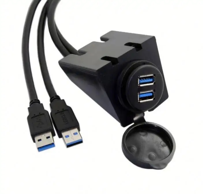 Câble d'extension pour tableau de bord de voiture, double USB, 3.0, AUX, 1 M, 2M