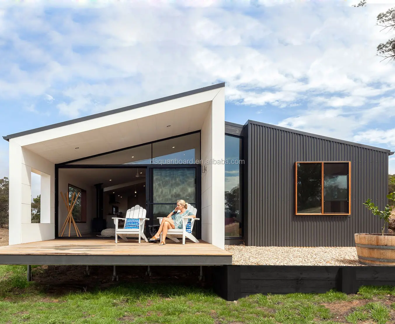 Casa prefabricada de cemento de fibra Modular, casa prefabricada de fácil montaje, color verde