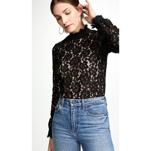 Autunno donna taglie forti camicie Casual a maniche lunghe top in pizzo nero con modello solido comode camicette da donna - Product Image 6