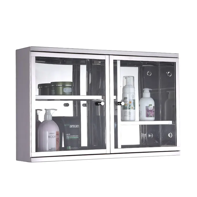 China Custom Made wall mounted stainless double glass doors bathroom Kitchen Cabinet
