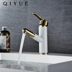 Hot bán nhà sản xuất duy nhất xử lý nước kéo ra vòi Mixer tap Vàng phòng tắm nóng và lạnh trắng lưu vực Mixer - Product Image 1