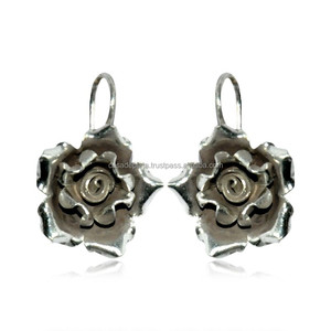 Solid 925 Sterling Silver Earring with New <b>Flower</b> Design Gold Plated Indian Fashion Jewelry for Engagement Anniversary For Women - Product Image 1