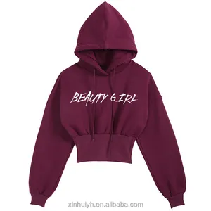 High quality 100% cotton fleece girls custom printed logo crop top plus size women's hoodies & sweatshirts