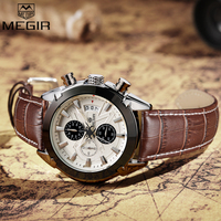 MEGIR 2015 hommes mouvement à Quartz montre Top vente de luxe bracelet en cuir mode Sport étanche marque hommes montre-bracelet Relojes