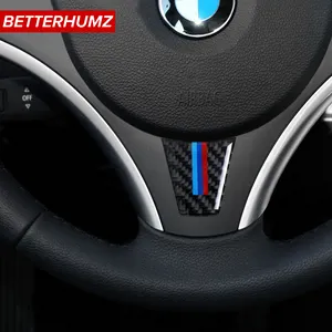Pegatina de fibra de carbono para volante de coche, accesorio decorativo para Interior de coche, para BMW E90, E92, Serie 3