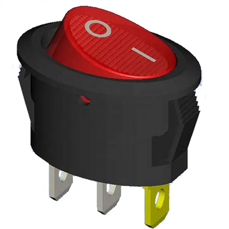 RED light illuminated oval shape rocker switch 3-pin on-off 6A 250V KC UL cUL VDE,CB approved