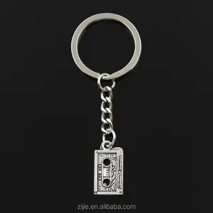 30mm keychain DIY metal holder chain vintage retro 80's cassette tape 23*12mm antique silver pendant