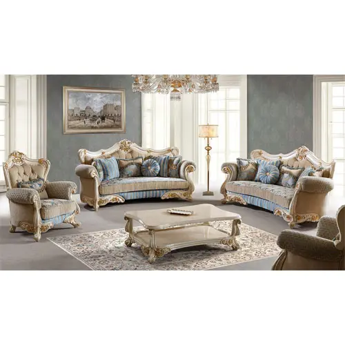 Phong Cách Mới Châu Âu Sản Phẩm Cổ Đồ Nội Thất Hoàng Gia Sofa Set Thiết Kế Phòng Khách In Nhung Sofa Vải