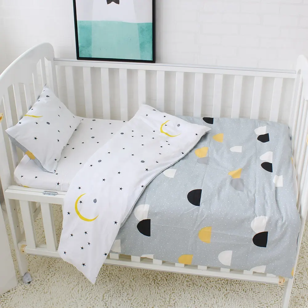 Selimut Bambu Katun Organik 3 Buah, Sprei Bantal, Set Tempat Tidur Bayi dengan Bumper Bayi