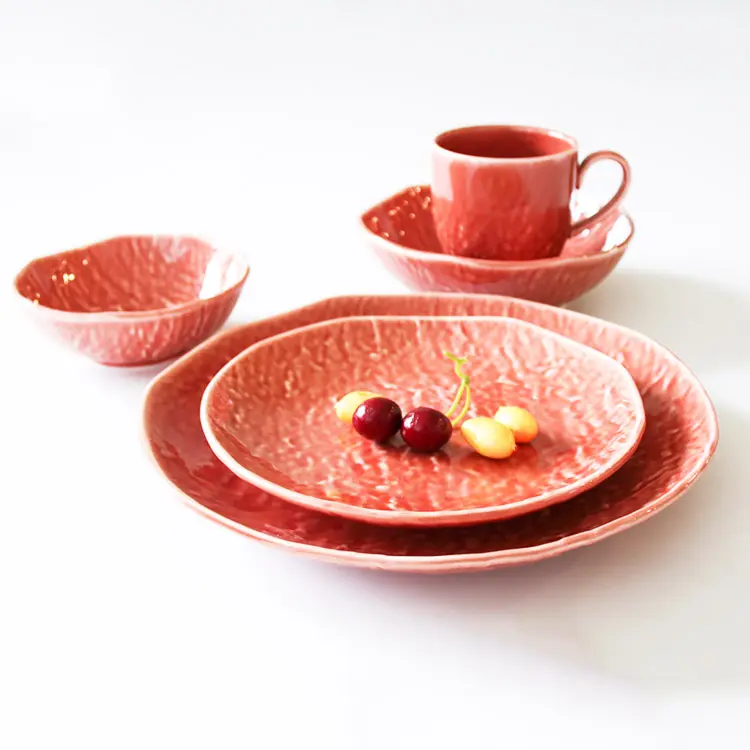 China factory hotel restaurant porcelain tableware crockery ceramic stoneware crackle glaze dinner plate set dinnerware