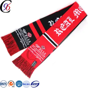 Chengxing bán buôn thể thao chất lượng acrylic sợi spandex dệt móc jacquard mẫu đan đội bóng đá bóng đá khăn