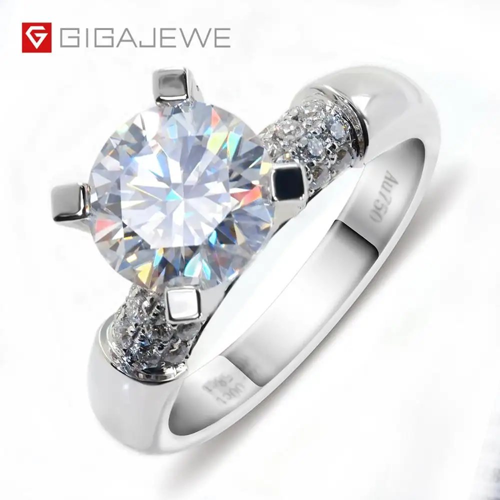 2.0Ct F color 18K Gold With side stone 1ct Engagement Ring, Moissanite Unique Engagement Gemstone Multistone Ring