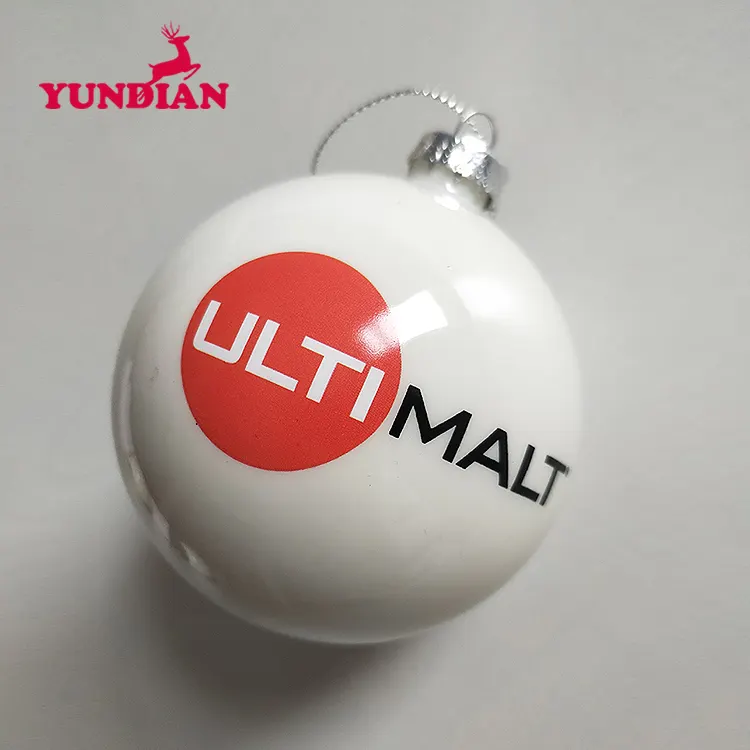 Atacado Enfeites de Vidro Decorativo Pendurado Árvore De Natal Personalizado 8cm Branco Bola Bola com Logotipo Impresso Para O Presente de Feriado