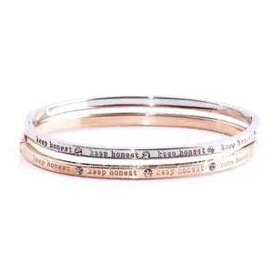 Stainless steel Women Engraved Jewelry Statement Meaning Rose Gold Silver Women Skinny Bangle Bracelet with diamond