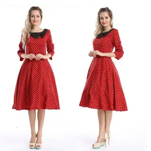 China proveedor pinup vestido de fiesta por la noche vestidos tradicionales 50s rockabilly rojo lunares vestido 8-24 tamaños