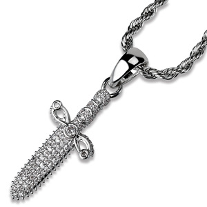 Kalung liontin indah pisau pedang CZ pria antik Punk kalung liontin yang menawan perhiasan Hiphop perhiasan pengendara sepeda batu zirkonia penuh - Product Image 3
