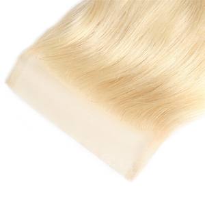 Perruque Lace Frontal Closure wig brésilienne — monstar, cheveux naturels, Body Wave, Base en soie, 4x4 5x5, couleur blond 150%, densité <span class=keywords><strong>613</strong></span> - Product Image 3