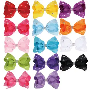 Tracy & Herry Boutique Big 8" Rainbow Color Wholesale Girls Hair Bows With Alligator Clips Jojo star hair clip for girls